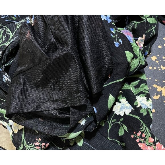 Lush Romper Black Floral Long Sleeve Keyhole Opening XS Extra Small Lightweight - Picture 5 of 8